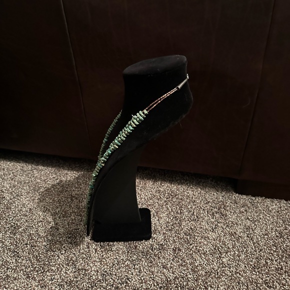 Vintage Turquoise, Brown Shell & Sterling Silver long double strand necklace - Picture 2 of 3